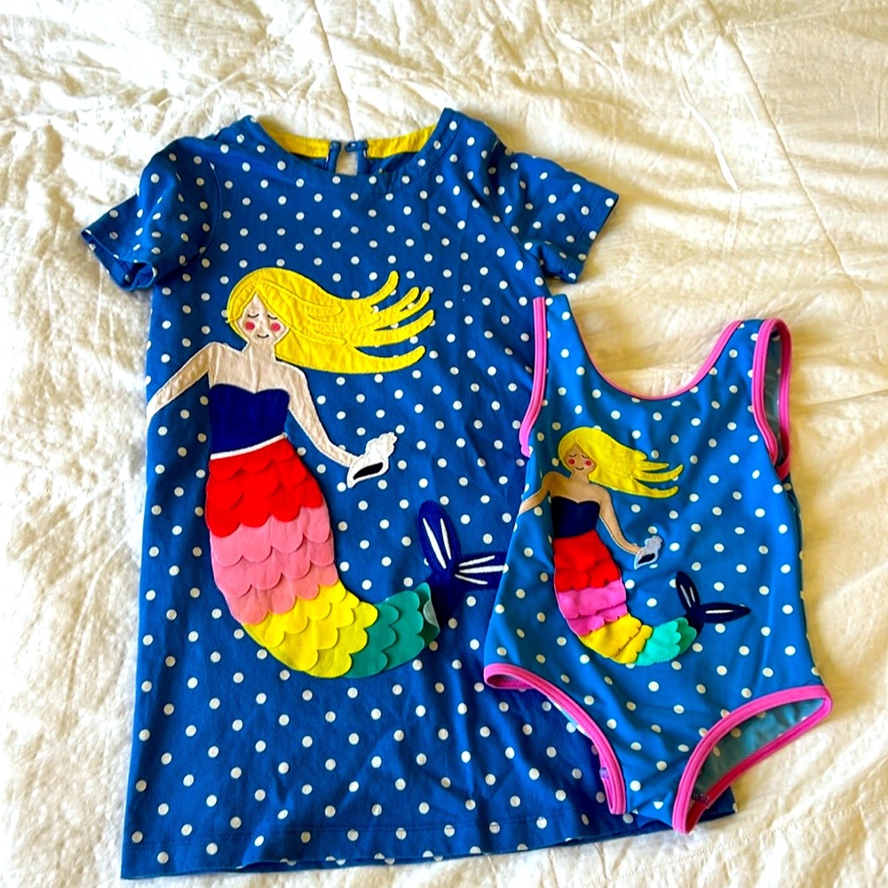 mini Boden, mermaid matching dress and bathing suit